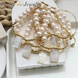 Mankiet 5pcs Fashion Freshwater Pearl Jesus Mary Bransoletka Dainty Religijna Biżuteria Virgin Mary Bracelets Hurtowa na imprezę 231116