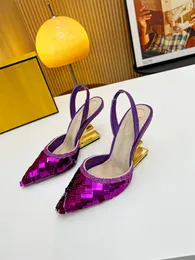 Luxury Dress Shoes Casual High Heels and Sandals Brown Pink Glitter Italian Craft Leather med en låda med storlek 35-42 Hög kvalitet