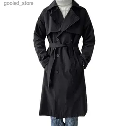 Men's Trench Coats 2023 Autumn Men Korean Style Trench Coat Men Streetwear Black windbreaker Trenchcoat Men Business Casual Loose Long Overcoat Q231118