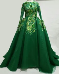 Organza ball gown prom dresses long sleeves green muslim elegant modest dresses evening islamic prom dress6157263