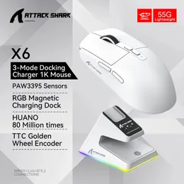 マウスX6 PAW3395 Bluetooth Mouse Tri Mode Connection RGB Touch Magnetic Charging Base Macro Gaming 231117