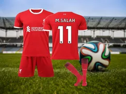 Uniforme barato infantil kit adulto 23-24 Liver X pool Home 11 Salah Jersey (Adultos Crianças)