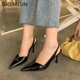 Sandalet Suojialun Bahar Seksi Kadınlar Sandal moda Slingback ayakkabıları üzerinde Sığ Sarda Kayma İnce Yüksek Topuk Elbise Pompalar 230417