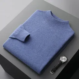 Men's Sweaters Autumn And Winter 100% Wool First-Line Ready-To-Wear Semi-High Collar Men's Cashmere Sweater Pullover Long Sleeve BottomingShirt 231117