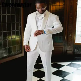 دعاوى الرجال Gwenhwyfar White Wedding for Men 2023 Shawl Lapel Blazer مجموعات Tuxedos Assume Homme Mariage 2 قطعة (سروال السترة)