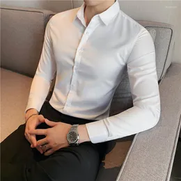 Men's Dress Shirts Men&#39;s Classic French Cuffs Solid Shirt Covered Placket Formal Business Standard-fit Long Sleeve Office Work White