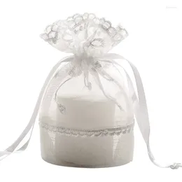 هدية التفاف 1pcs حقيبة زفاف من الدانتيل الأبيض لصالح حقيبة حلوى الحملات.