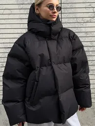 Mulheres para baixo parkas moda engrossar jaqueta de algodão com capuz para as mulheres 2023 inverno chique manga longa casaco feminino quente high street solto parka outerwear 231117