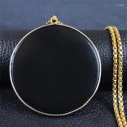 Pendant Necklaces 2023 Natural Black Obsidian Stainless Steel Chains Necklace For Women Round Big Long Chain Jewelry Colgante Mujer NXS04