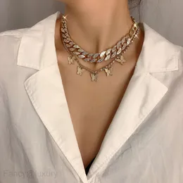 Weibliche Punk Hip Hop Voller Diamanten Kubanischen Schnalle Halskette Temperament Einfache Diamant Intarsien Schmetterling Halskette Halsketten Für Frauen