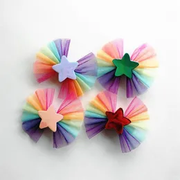 20pcs طفل جديد barrettes girls pu-leather stars lover heart hairpins kids head lead rainbow gauze bows hair accosities2004