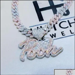 Hip Hop Glacé Bijoux Lien Cubain Diamant Lettre Collier Personnalisé Femmes Drop Livraison 2021 Pendentif Colliers Pe283O