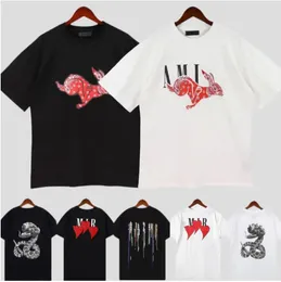 Дизайнерская футболка AM Limited edition 2023 года кролика, новые футболки для пар, уличная одежда, летняя модная рубашка, чернильный принт с буквенным принтом, пара с короткими рукавами