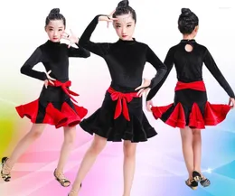 Stage Wear Latin Dance Dress For Girls Velvet Top&Skirt Vestido De Baile Latino Kids Costumes Practice/Competition Dresses