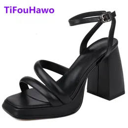 Sandały Białe czarne kobiety pasek kostki Chunky High Heels Platforma Kobiety Summer Heela Buty imprezowe Plus Size 230417