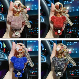 Luxury Creative Full Rhinestone Bear Keychain Fashion Animal Keyring for men Women Car Bag Pendant Key Chains Couple Gift 14 Colors