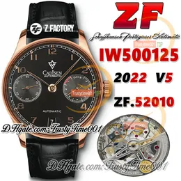 ZF V5 zf500125 A52010 Automatic Mens Watch Black Power Reserve Dial Number Markers Rose Gold Steel Case Black Leather Strap Super Edition trustytime001Watches