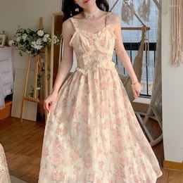 Casual Dresses Elegant Floral Fairy Dress Women Strap Sexy Party Midi Design Chic Printing High midje Fashion Female 2023