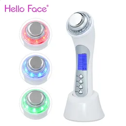 Dispositivos de cuidados faciais 5 em 1 RF ultrassônico LED Pon Therapy Machine Massageador facial Aperto de pele Dispositivo de cuidados com a pele de íons de alta frequência para levantamento de rosto 231116