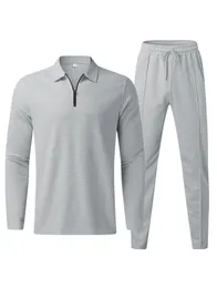 Men's Tracksuits Autumn Winter Long Sleeve Polo Shirt Set Fashion Pure Color Men Pants Man Trend Street Suit 230417