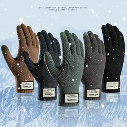 Sports Gloves Winter mens knitted gloves touch screen bicycle thick wool cashmere solid business autumn and winter 231117