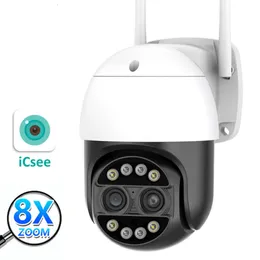 새로운 ICSEE APP HD 4K PTZ WiFi IP 카메라 8x 줌 듀얼 듀얼 듀얼 듀얼 야간 비전 인간 탐지 감시 카메라 XMEYE NVR
