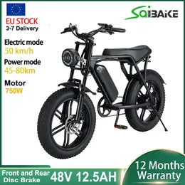 AB Stok Elektrikli Bisiklet 750W Erkekler 20 inç Dağ Bisikleti 4.0 Yağ Lastikleri Ebike 48V 12.5AH Lityum Pil Mtb City Elektrikli Bisiklet