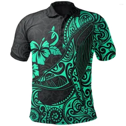 Men's T Shirts Polynesian Hawaii Polo Shirt Turquoise Humpback Whale 3D Printed Men Women Short Sleeve Summer T-shirt 01