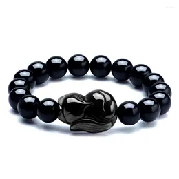 Strand Natural Stone Black Obsidian Pendant Pärledarmband 8-16mm Lucky Armband Single Lap Hand String Bangle Gift For Men Women