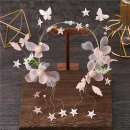 Saç klipleri moda inci çiçek kafa bandı gelin düğün taç aksesuarları kelebek band tiara kristal başlık takı