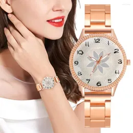 Bilek saatleri lüks basit 2023 bayanlar saatler modaları beyaz çiçek desen kadın kuvars watche alaşım kayış saati