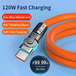 Cell Phone Cables 120w 6a Super Fast Charge Type C Silicone 180 rotating elbow TYPE C C data cable 1M 2M Usb Cable to Charger 231117