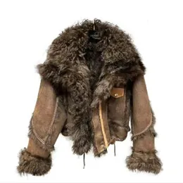 Kvinnors päls faux päls vinter lambwool vänd ner krage sammet inner ärm päls faux läder integrerad bomullsgata streetwear pu parkas långärmad topps 231117