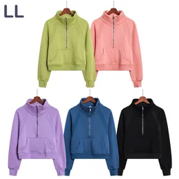 LU NY YGA COER High End Autumn/Winter Half Zipper Pullover Head High Standing Collar Casual Running Fleece Thicked Warm Sports Sweater Women's Sweatshirt