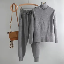 Pantaloni da donna a due pezzi maglione a dolcetteggiatura 2 pezzi Set Women Chic Pullover Knitting Pants Top Pants Jumper Tops Sweater Suit 231117