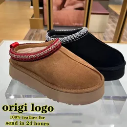 Designer tasman tofflor tazz senap frö snö uggss stövlar plattform klassisk ultra mini kastanj päls glider fårskinn vinter slip-on skor mocka övre ull fall