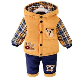 rompers Winter Autumn Kids Thrugle مجموعات الأولاد بالإضافة إلى مخملية Hoddies معطف سروال من قطعتين بدلة القطن ملابس S الملابس 231117