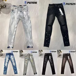 Lila Herren-Damen-Designer-Jeans für Herren, High-End-Qualität, zerrissene Biker-Denim-Cargo-Jeans für Herren, Damen, modische Herren, schwarze Hosen