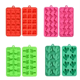 Stampi per caramelle fenicottero ciliegia a 15 fori con stampo per cioccolato foglia d'acero a 10 fori con stampo per cioccolato in silicone cactus a 8 fori Set da 4 pezzi282G