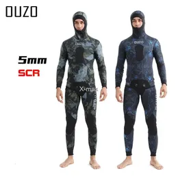 Swim wear 5mm camuflagem manga comprida punho capa 2 peça neoprene mergulho terno masculino quente 231117