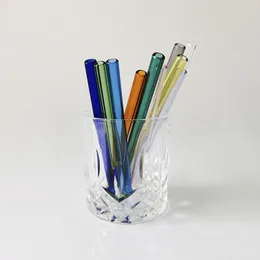 Yeniden kullanılabilir eko cam içme pipetleri açık renkli kavisli düz süt kokteyl suyu saman