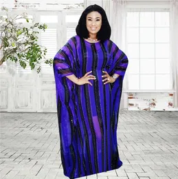 Etnisk klädmode 2023 Stripe Print Batwing Sleeve Dress African O Neck Ladies Casual Boho Maxi Fall Autumn Women Long Dresses