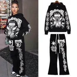 Męskie dresy hellstar y2k 2 -częściowe zestawy mężczyźni kobiety streetwear goth print bluzy pullovers bluza Hip Hop Oversize Spants Spodnie 231117