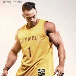 Men's Tank Tops 2021 Summer New Olympia Gyms Training Fitness Clothing Mesh Polyester Quick-Drying Basketball Uniform Men's Sports Running Vest T230417