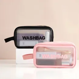 이브닝 백 Semorid Clear Makeup Bag PVC 방수 여행 세면 도구 주최자 세트 플라스틱 투명 미용 토트 두껍게 231117