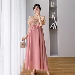 Бердиторские платья по беременным шифоны ханфу платья летняя одежда для беременных женщин в китайском стиле винтажная лоскутная беременность Вардидо 230417