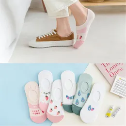 Women Socks Fresh Cute Cartoon Strawberry Avocado Lemon Cherry Orange Fruit No-show Low Cut Anti-Slip Dropship