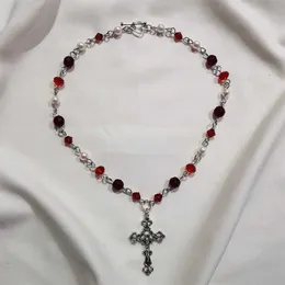 Colliers pendentif superbe collier croix rouge noir gothique déclaration chapelet style grunge colliers femmes 2021 bijoux y2k Z0417