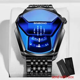 Zegarek Binbond Modna koncepcja motocyklowa kwarc męski zegarek świetlisty stalowy zespół siatkowy zegarek dotykowy ekran czarny technologia Watch 231118