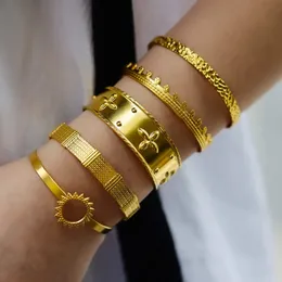 Armreif aus Edelstahl, Armreif für Damen, luxuriös, vergoldet, Manschette in ästhetischem Schmuck, Pulseras Mujer 231117